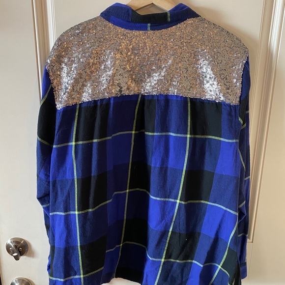 Blue and Gold Sequin Flannel - Picture 2 of 3